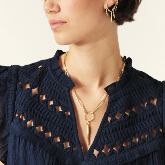 ba&sh Bluma Mini Dress Navy Marine   Flared Cut-Out V-Neck  Size Small (1) NWT - Picture 14 of 16